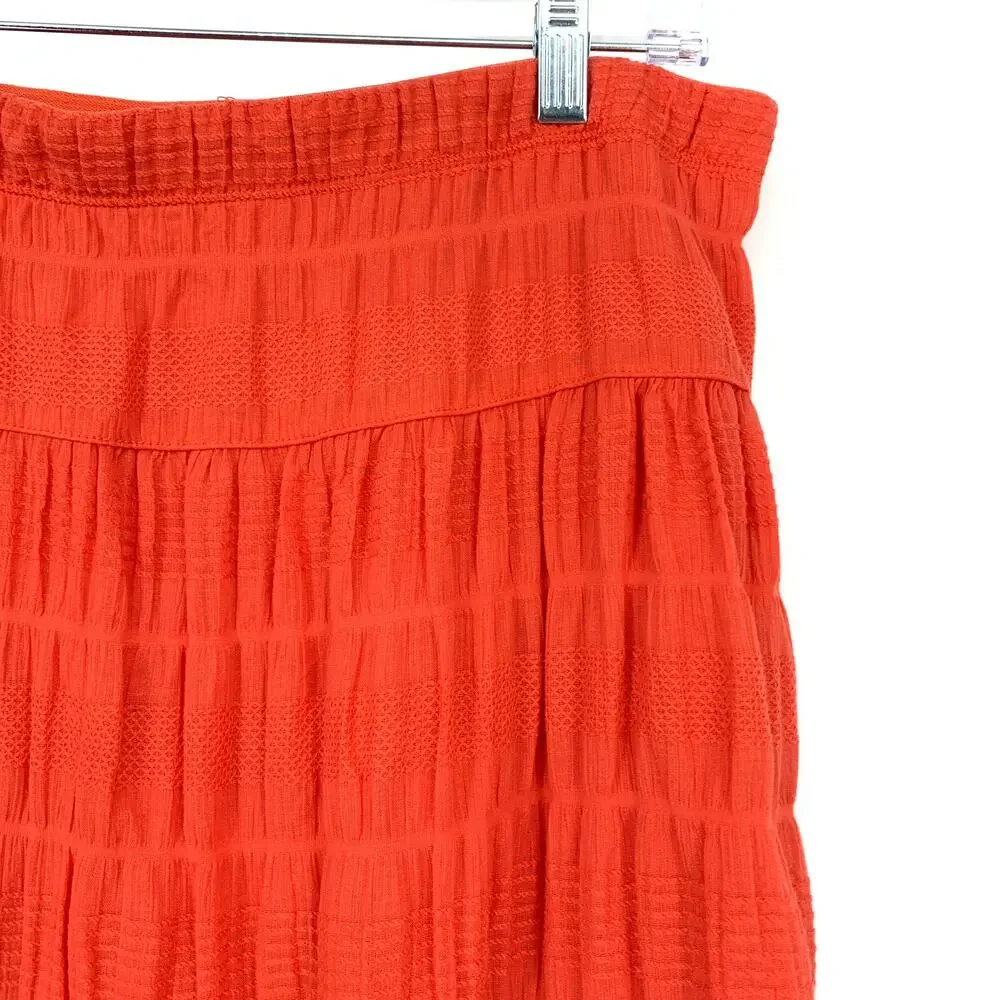 Max Studio A-Line Midi Skirt Womens Sz XL Red Orange Elastic Waist Gauzy NEW